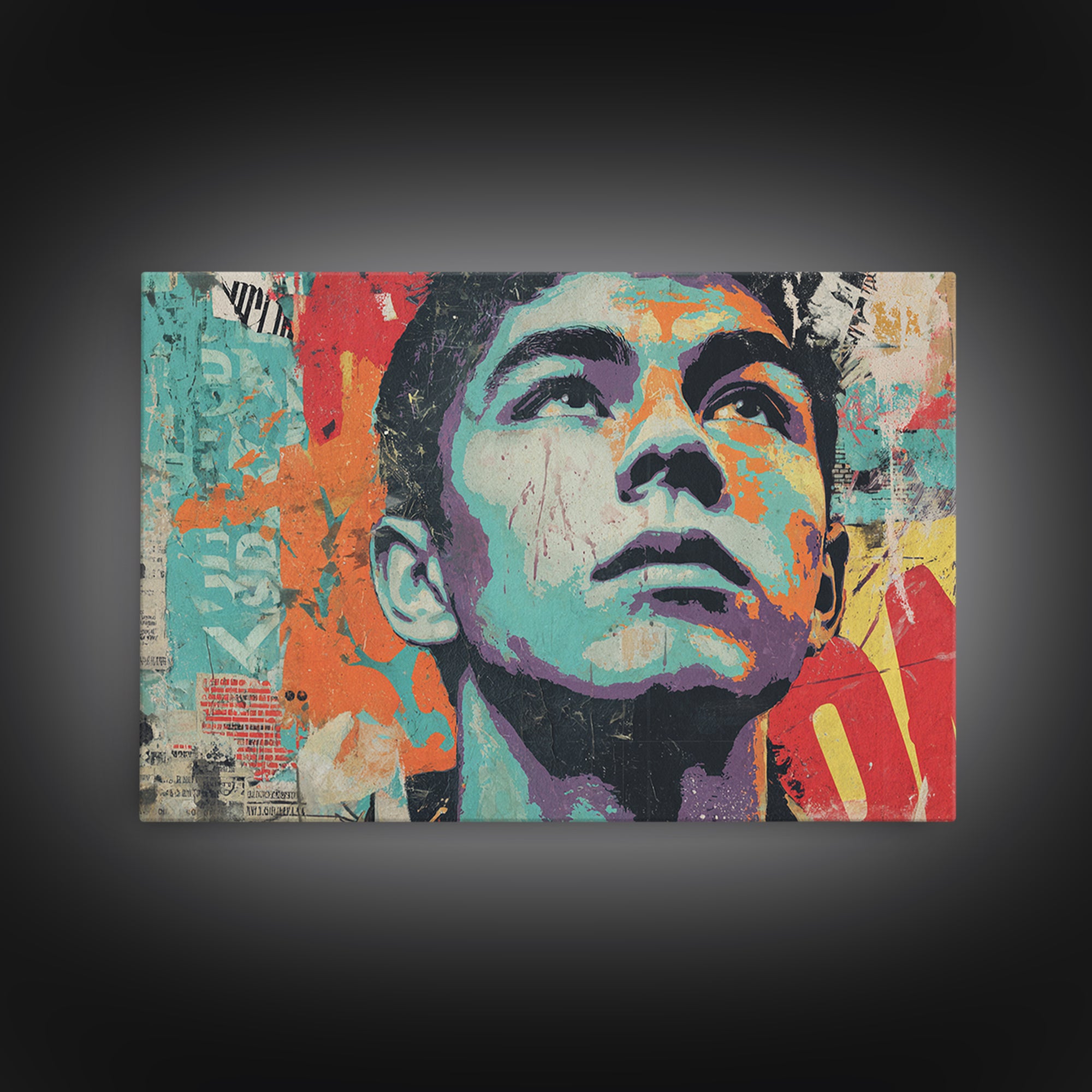 Bold Stencil Portrait Framed Canvas Print, Street Art, Original Artwork, Living Room Decor, Fine Art, Urban, Textured Painting, STR-3x2-5