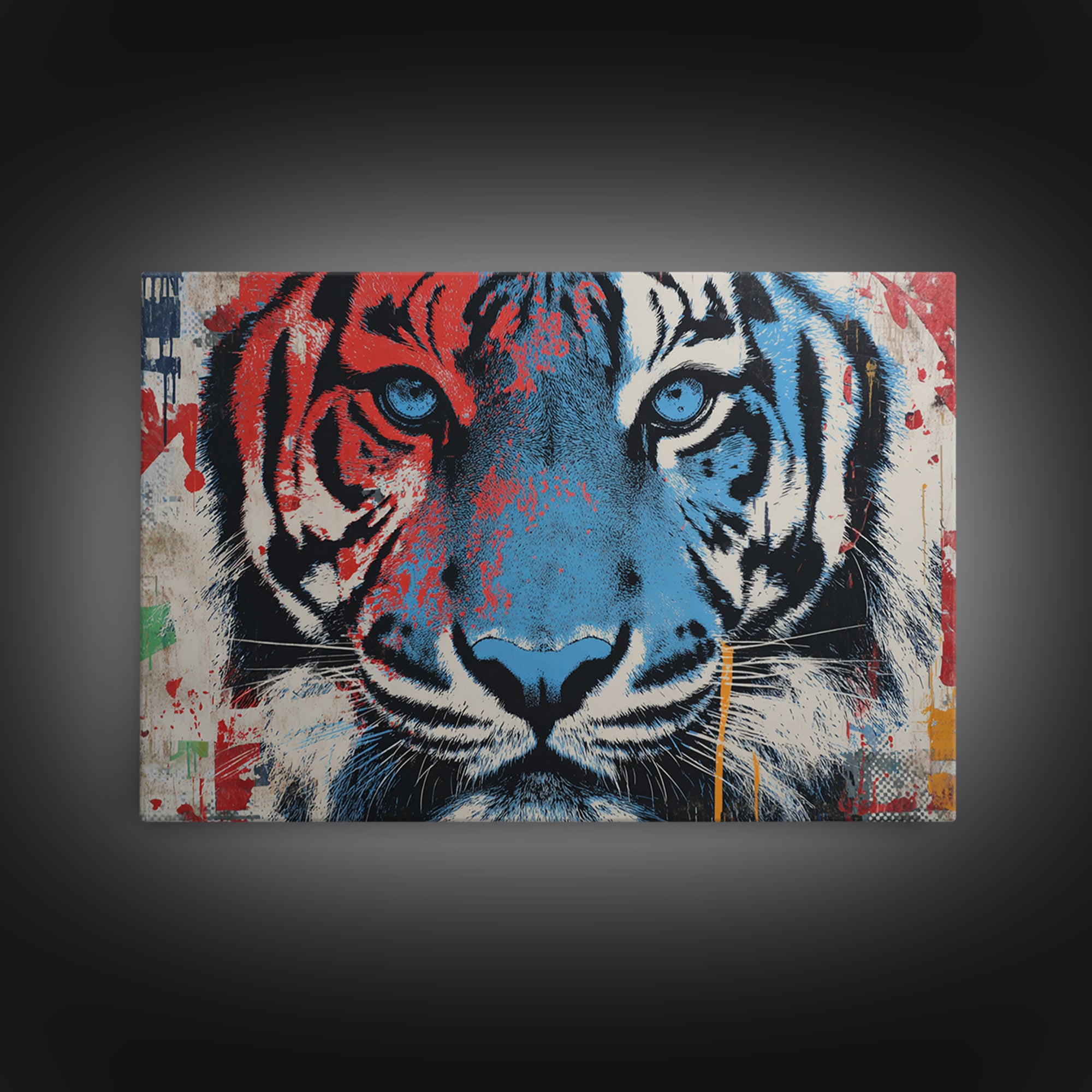 Spray Painted Tiger Face Canvas Print, Street Art, Poster, Living Room Decor, Urban, Poster Prints, Watercolor Painting, STR-3x2-84