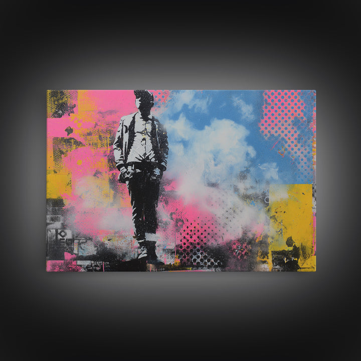 Masked Figure Surrounded by Aerosol Clouds Canvas Print, Street Art, Art, Living Room Decor, Urban, Watercolor Painting, STR-3x2-88