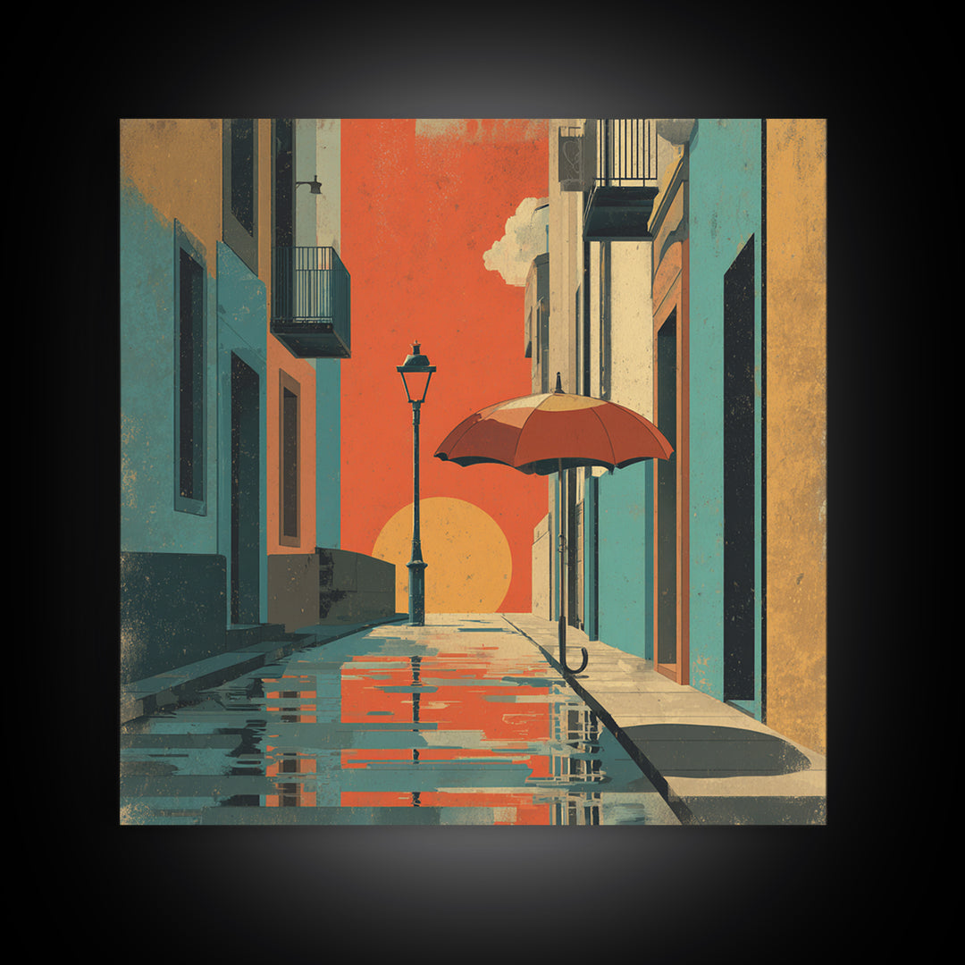 London Rainy Street Umbrella Graphic Canvas Print, Travel Poster(2), Colorful Wall Art, Living Room Decor, Fine Art, Voyage, TPO-1x1-10