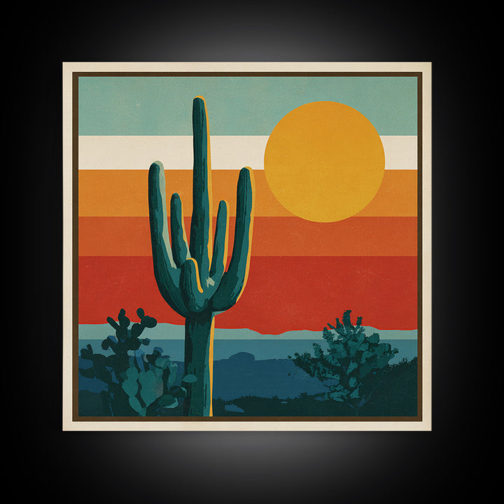 Mexico Cactus and Sun Travel Poster Framed Canvas Print, Travel Poster(2), City Wall Art, Living Room Decor, Fine Art, Voyage, TPO-1x1-21
