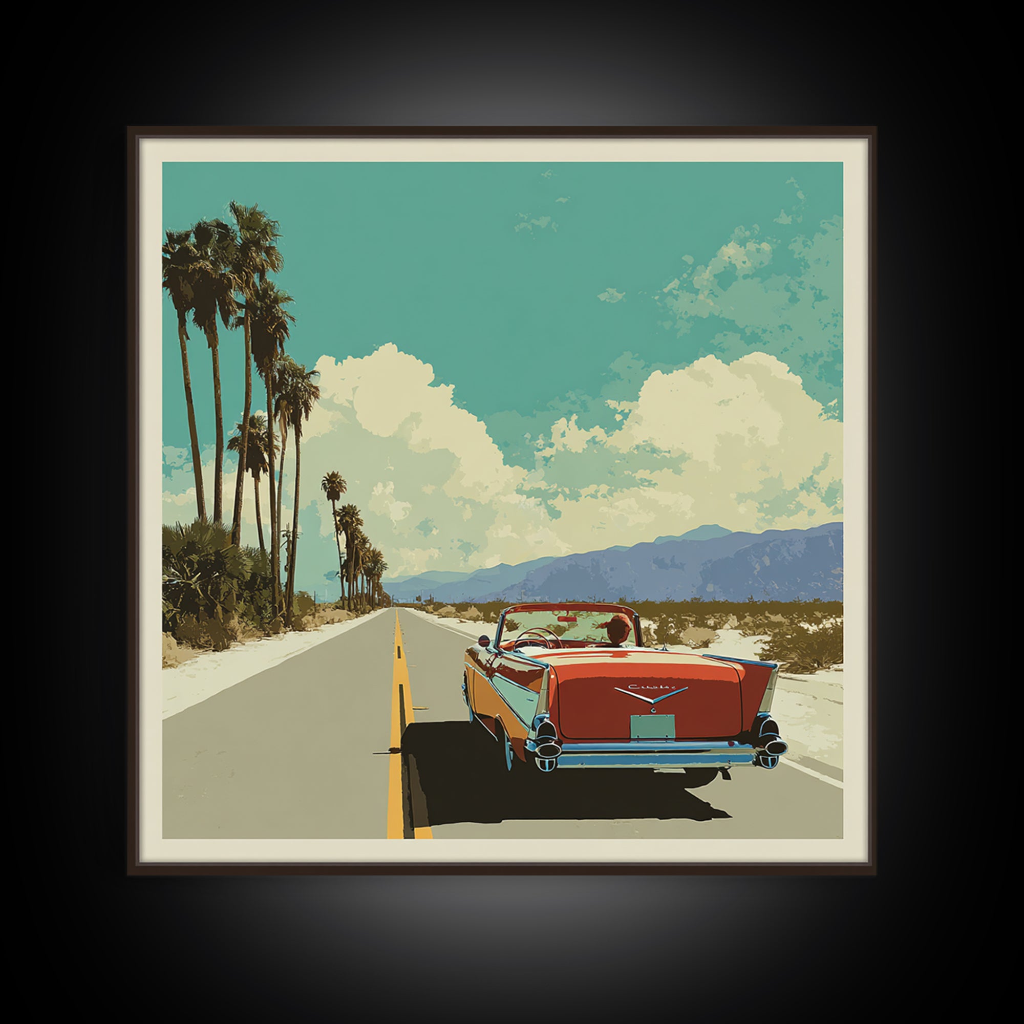 Route 66 Desert Road Framed Canvas Print, Travel Poster(2), Downloadable Prints, Living Room Decor, Watercolor Art, Voyage, TPO-1x1-39