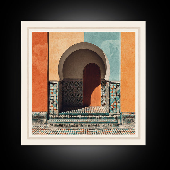 Marrakesh Arch and Tile Pattern Poster Framed Canvas Print, Travel Poster(2), Gallery Decor, Living Room Decor, Voyage, TPO-1x1-41