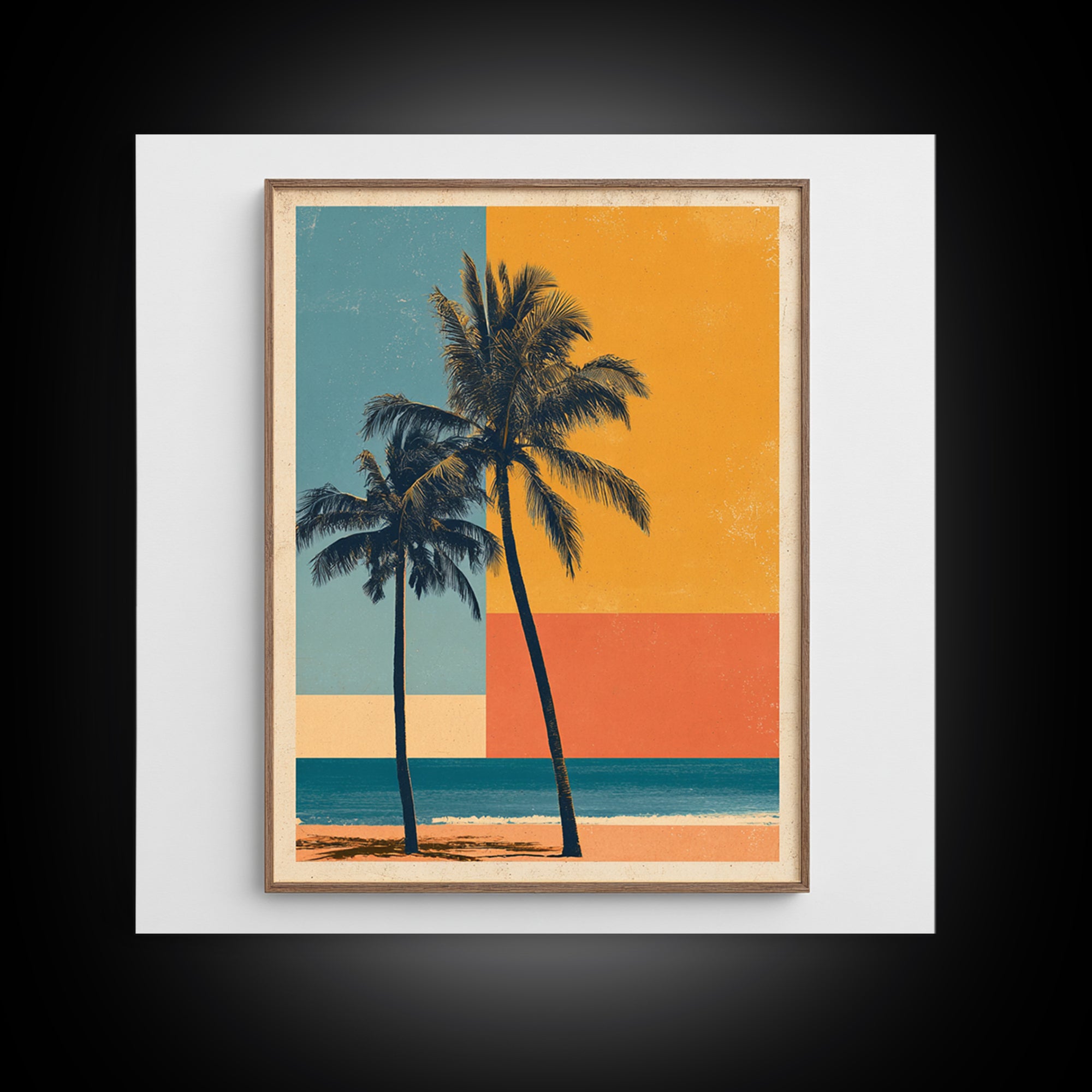 Hawaii Surf and Palm Tree Poster Framed Canvas Print, Travel Poster(2), Fine Art Print, Living Room Decor, Fine Art, Voyage, TPO-1x1-57