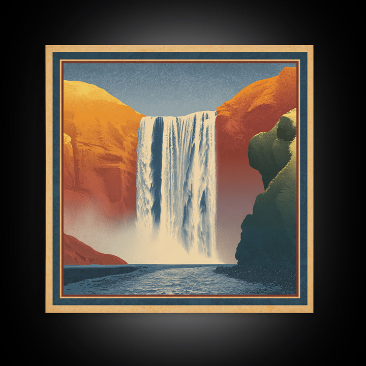 Iceland Waterfall and Northern Lights Canvas Print, Travel Poster(2), Neutral Decor, Living Room Decor, Fine Art, Voyage, TPO-1x1-86