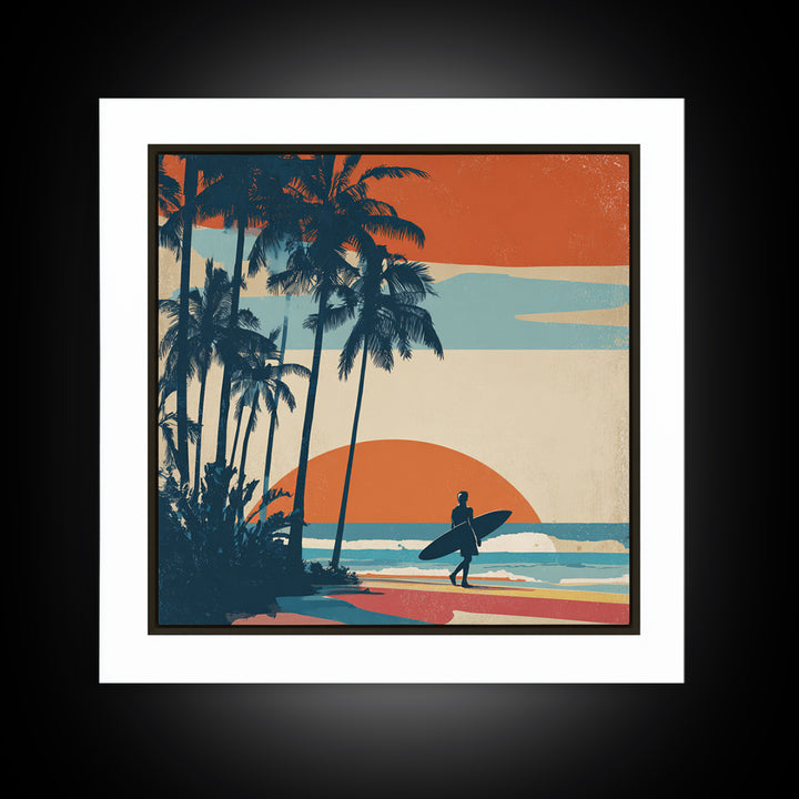 Hawaii Surf and Palm Tree Poster Canvas Print, Travel Poster(2), Digital Poster, Living Room Decor, Fine Art, Voyage, TPO-1x1-9