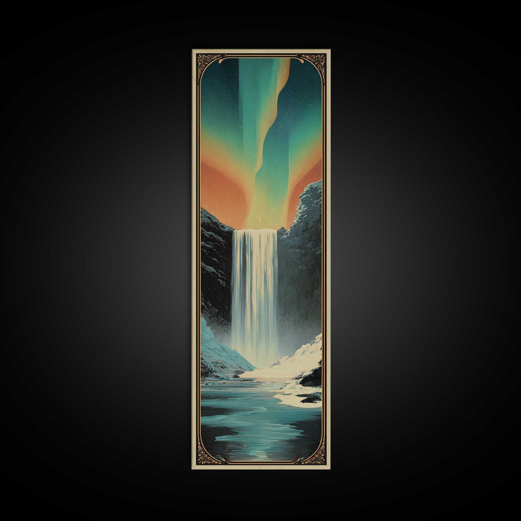 Iceland Waterfall and Northern Lights Canvas Print, Travel Poster(2), Digital Download Art, Living Room Decor, Fine Art, Voyage, TPO-1x3-26
