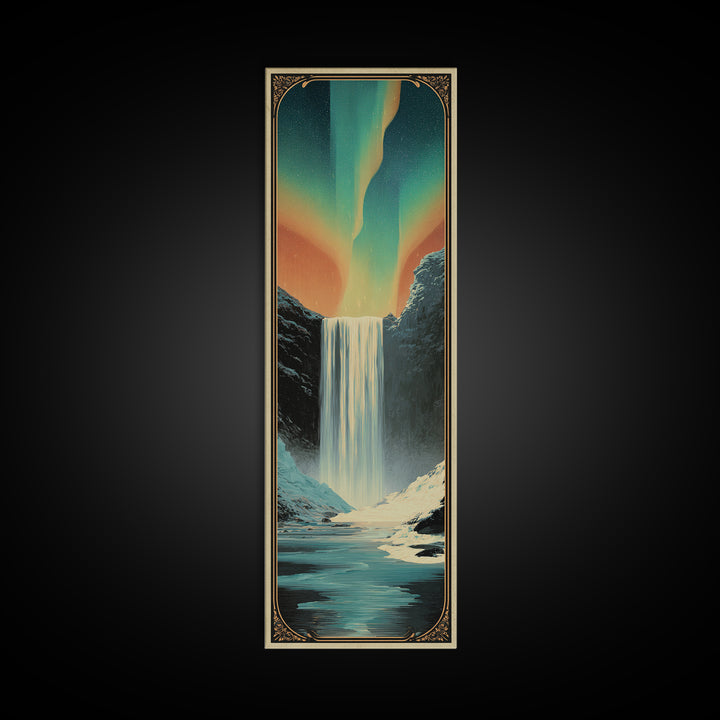 Iceland Waterfall and Northern Lights Canvas Print, Travel Poster(2), Digital Download Art, Living Room Decor, Fine Art, Voyage, TPO-1x3-26