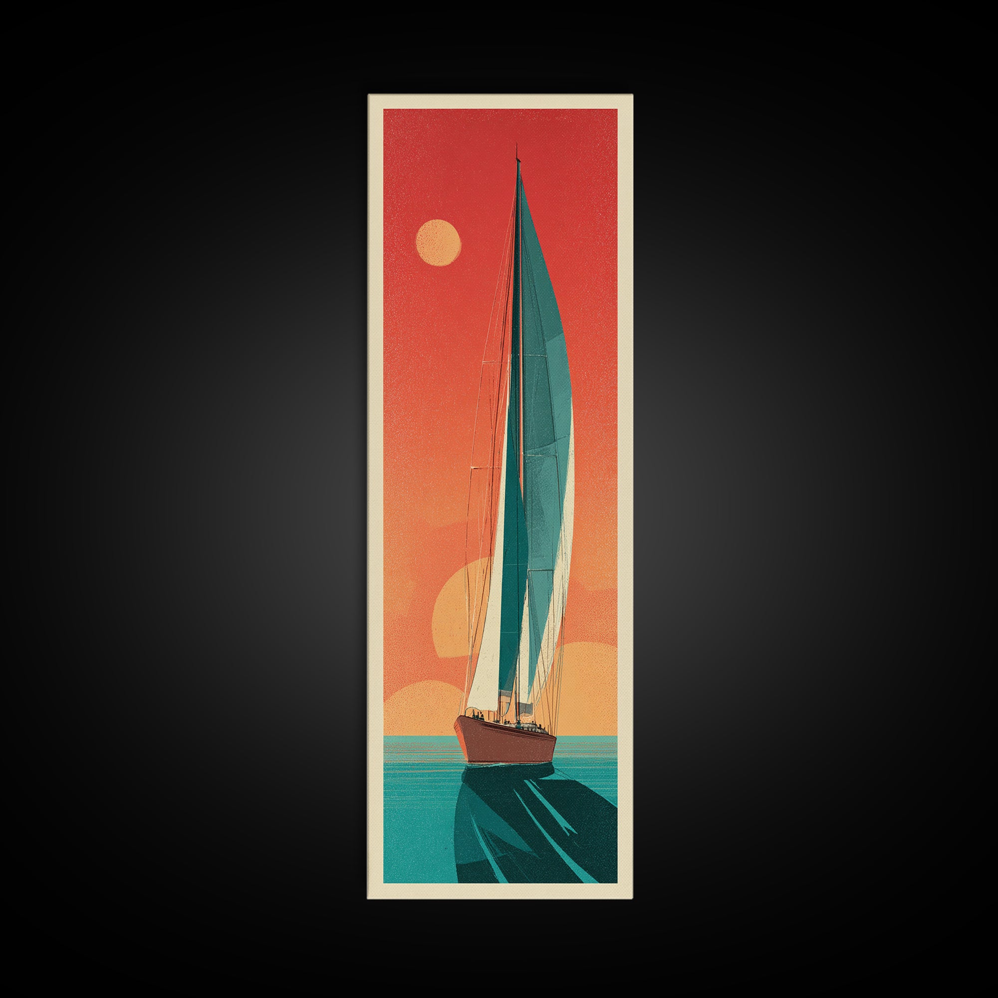 Greek Island Sailboat and Sun Poster Canvas Print, Travel Poster(2), Room Decor, Living Room Decor, Fine Art, Voyage, TPO-1x3-28