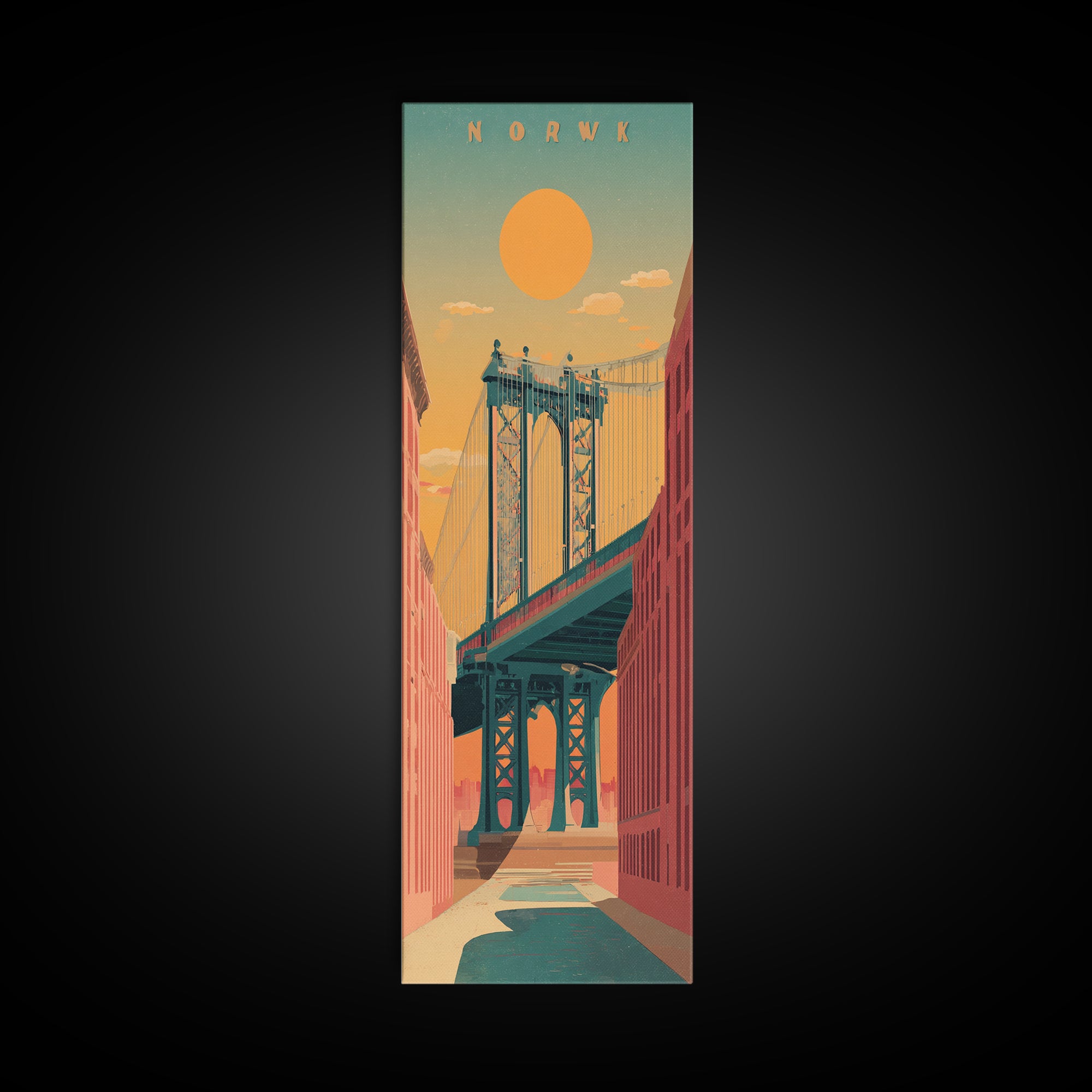 New York Bridge at Sunrise Canvas Print, Travel Poster(2), Travel Poster, Living Room Decor, Fine Art, Voyage, TPO-1x3-42