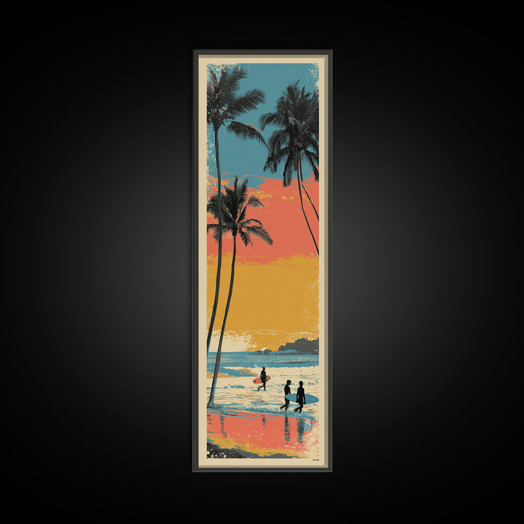 Hawaii Surf and Palm Tree Poster Framed Canvas Print, Travel Poster(2), Boho Decor, Living Room Decor, Fine Art, Voyage, TPO-1x3-45