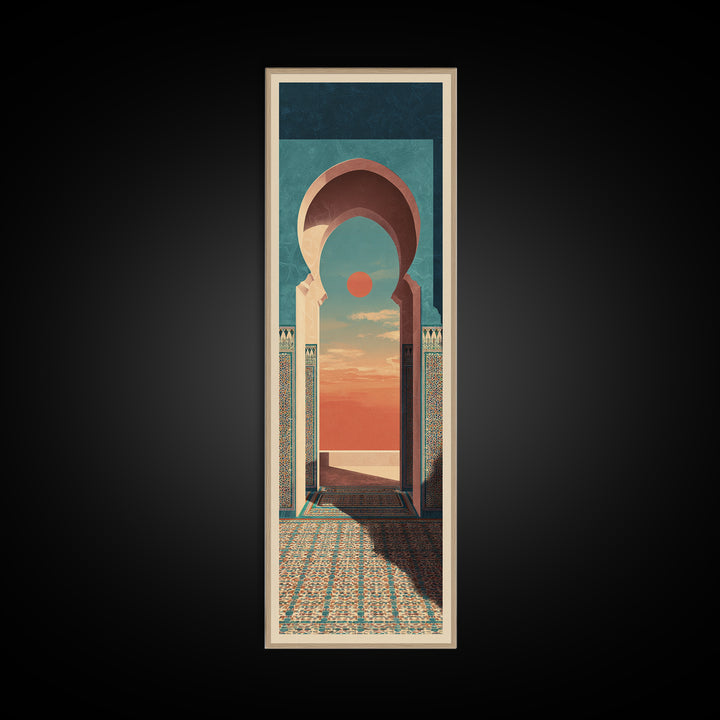 Marrakesh Arch and Tile Pattern Poster Framed Canvas Print, Travel Poster(2), Neutral Decor, Living Room Decor, Voyage, TPO-1x3-53