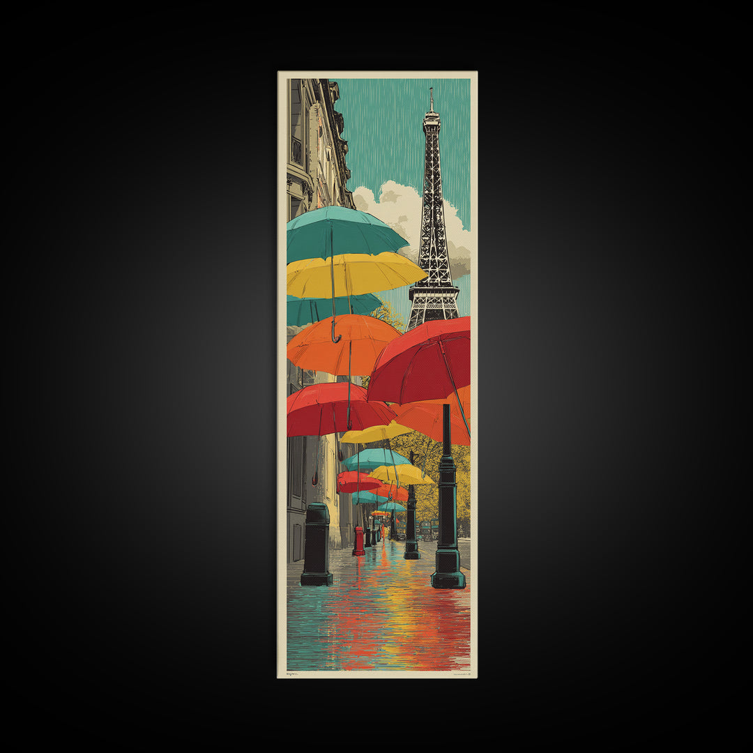 London Rainy Street Umbrella Graphic Framed Canvas Print, Travel Poster(2), Landscape Prints, Living Room Decor, Voyage, TPO-1x3-70