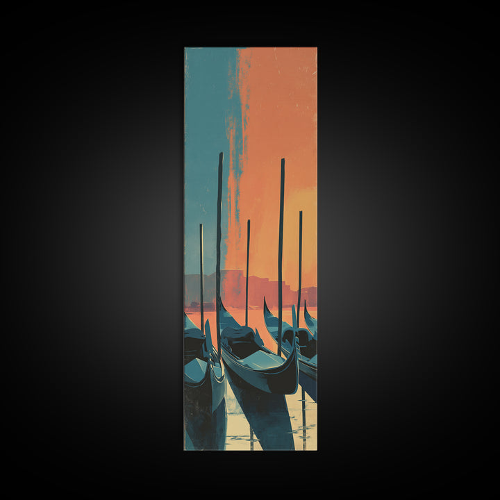Venice Gondola Silhouette Canvas Print, Travel Poster(2), Retro Wall Art, Living Room Decor, Fine Art, Voyage, Map Print, TPO-1x3-72