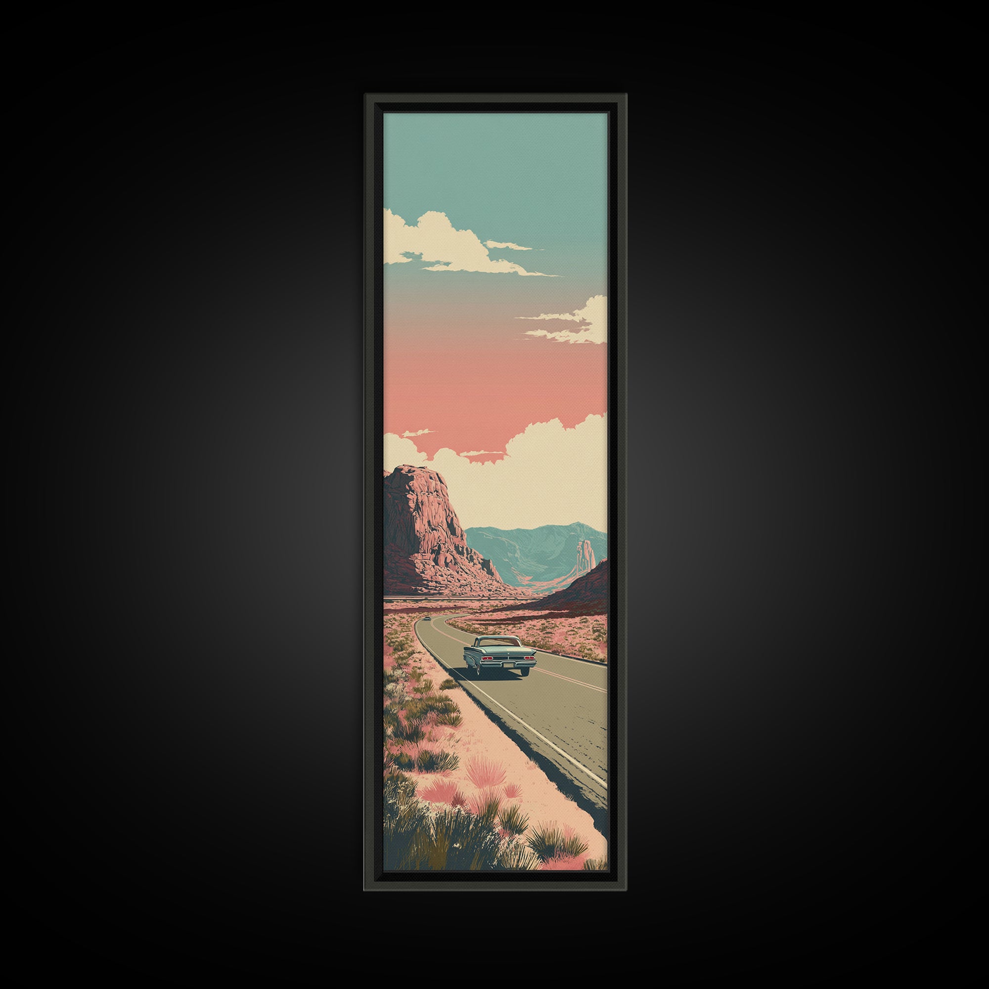 Route 66 Desert Road Framed Canvas Print, Travel Poster(2), Landscape Art, Living Room Decor, Oil Painting, Voyage, TPO-1x3-75