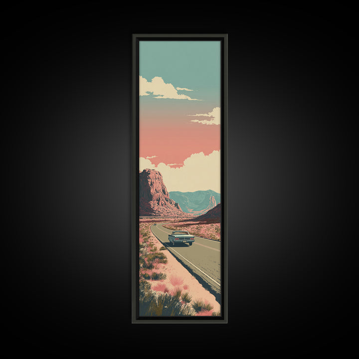 Route 66 Desert Road Framed Canvas Print, Travel Poster(2), Landscape Art, Living Room Decor, Oil Painting, Voyage, TPO-1x3-75
