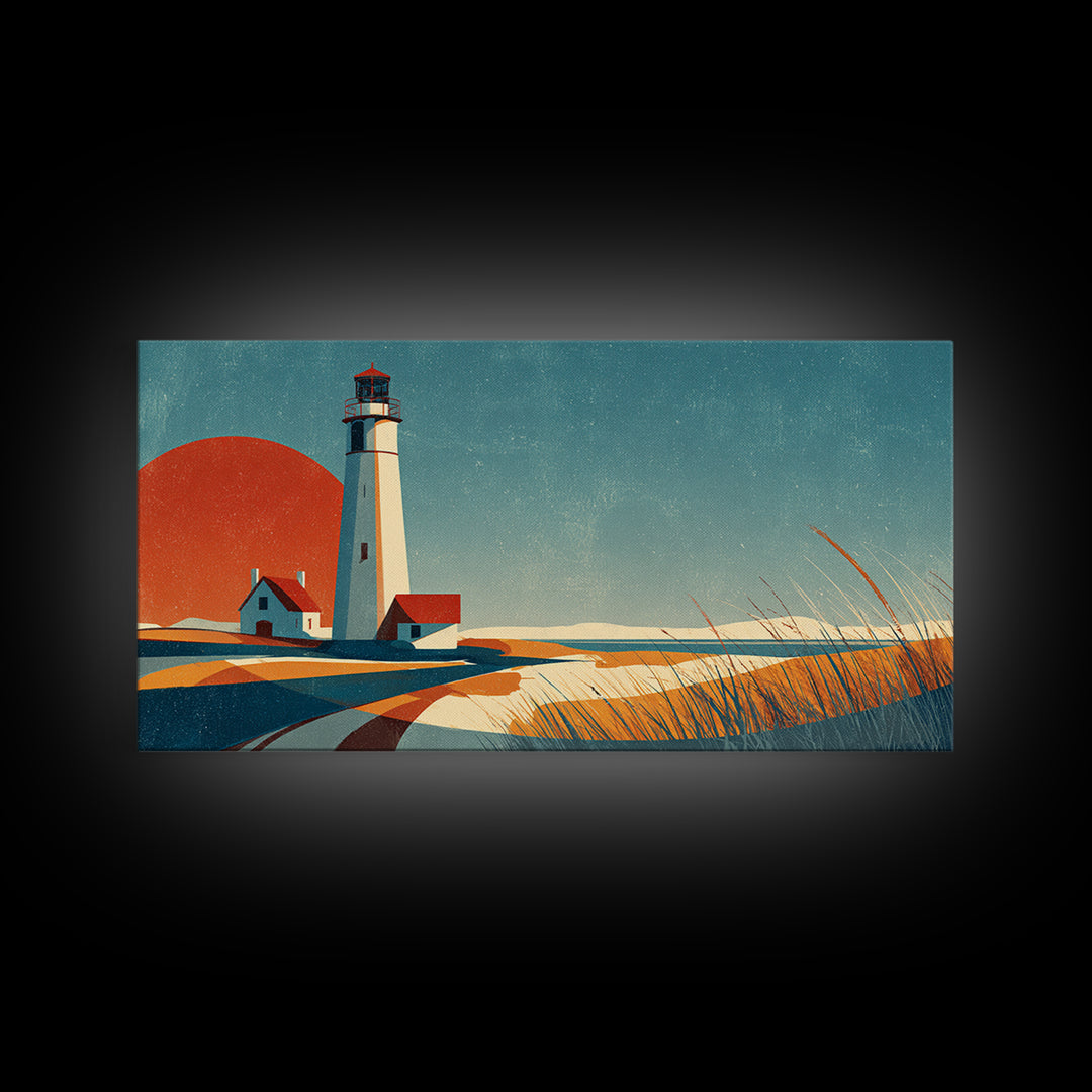 Cape Cod Lighthouse Summer Poster Framed Canvas Print, Travel Poster(2), Modern Decor, Living Room Decor, Fine Art, Voyage, TPO-2x1-14