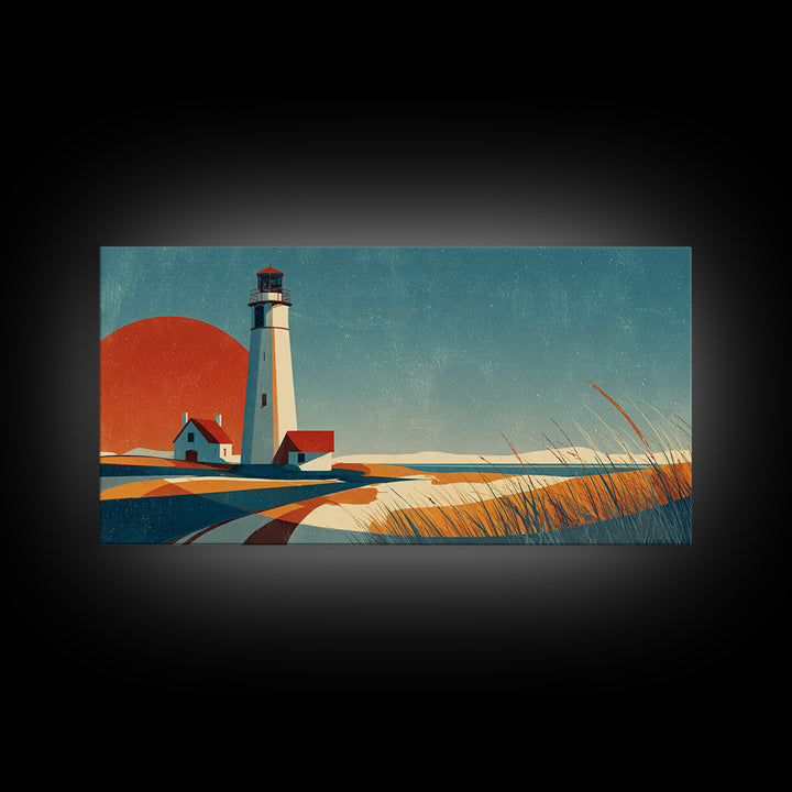 Cape Cod Lighthouse Summer Poster Framed Canvas Print, Travel Poster(2), Modern Decor, Living Room Decor, Fine Art, Voyage, TPO-2x1-14