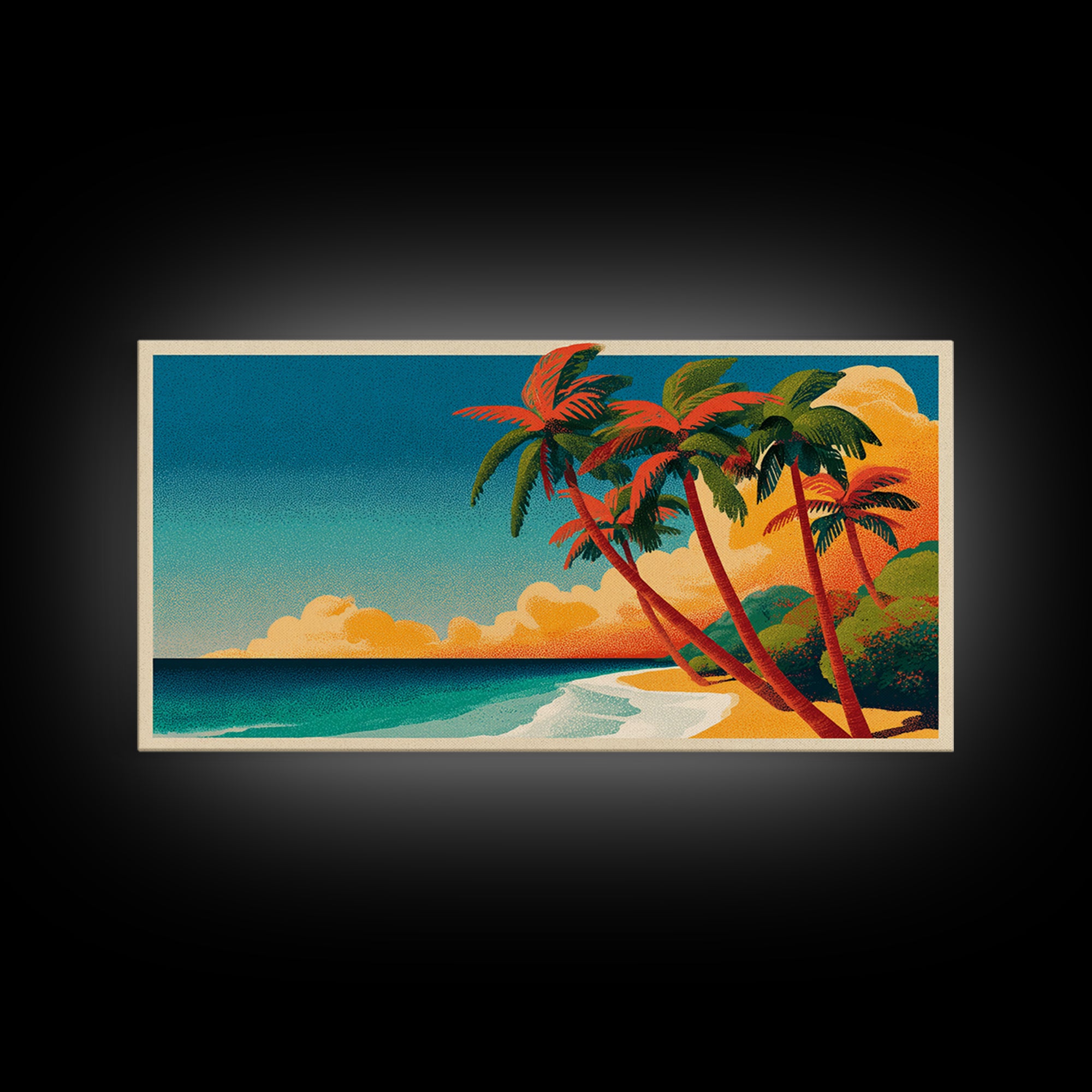 Tropical Island Lagoon Poster Framed Canvas Print, Travel Poster(2), Fine Art Print, Living Room Decor, Fine Art, Voyage, TPO-2x1-20