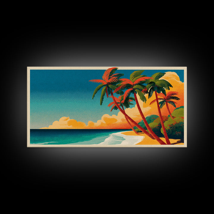 Tropical Island Lagoon Poster Framed Canvas Print, Travel Poster(2), Fine Art Print, Living Room Decor, Fine Art, Voyage, TPO-2x1-20