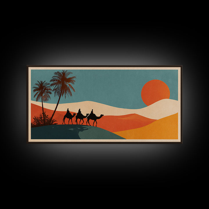 Moroccan Desert Caravan Travel Poster Framed Canvas Print, Travel Poster(2), Modern Decor, Living Room Decor, Fine Art, Voyage, TPO-2x1-27