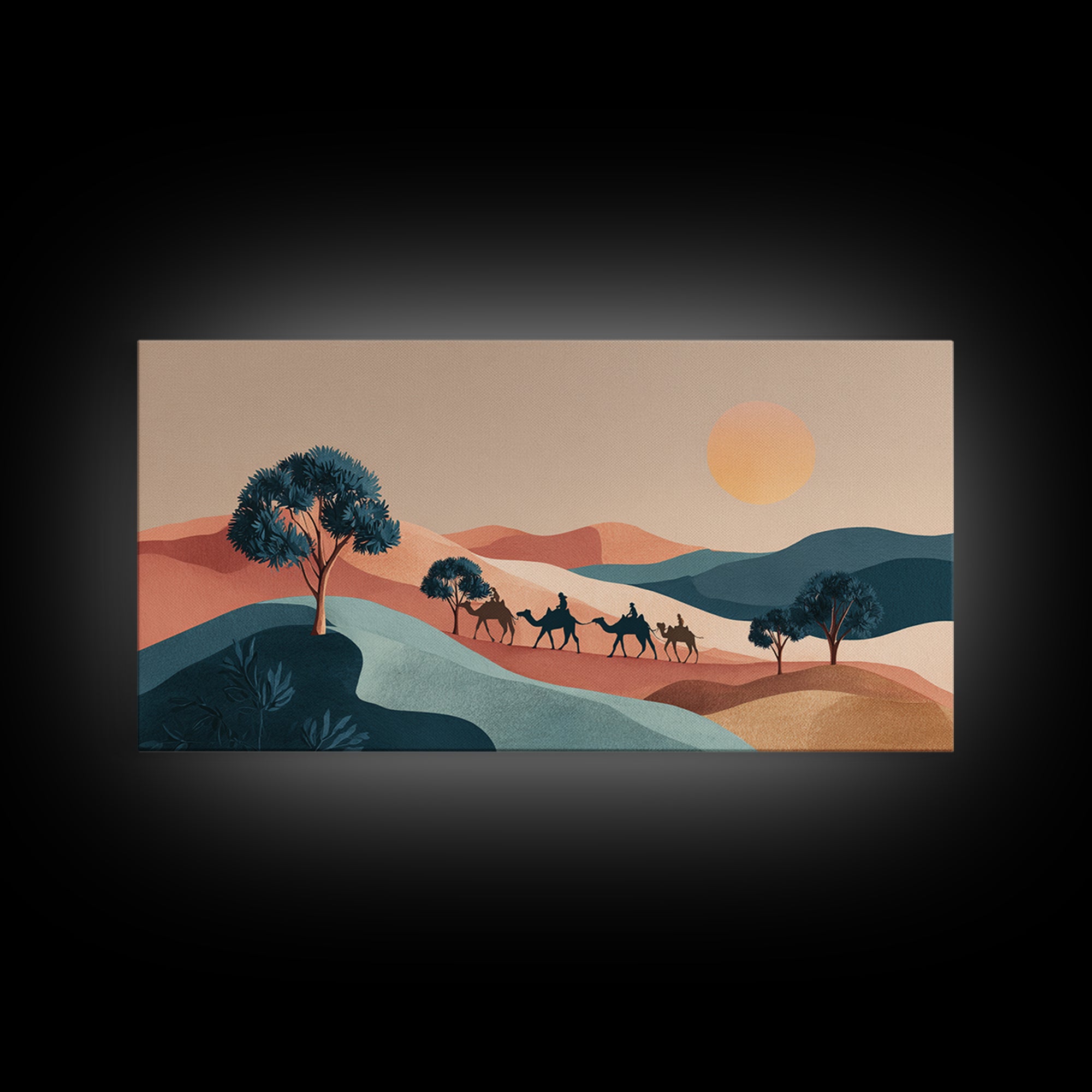 Moroccan Desert Caravan Travel Poster Framed Canvas Print, Travel Poster(2), Printable Art, Living Room Decor, Oil Painting, TPO-2x1-3