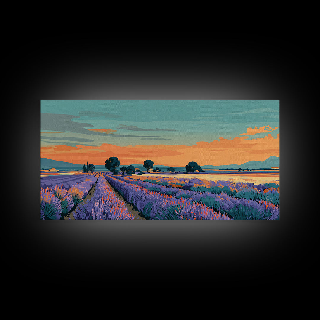 Provence Lavender Field Poster Framed Canvas Print, Travel Poster(2), Art Print, Living Room Decor, Fine Art, Voyage, TPO-2x1-43