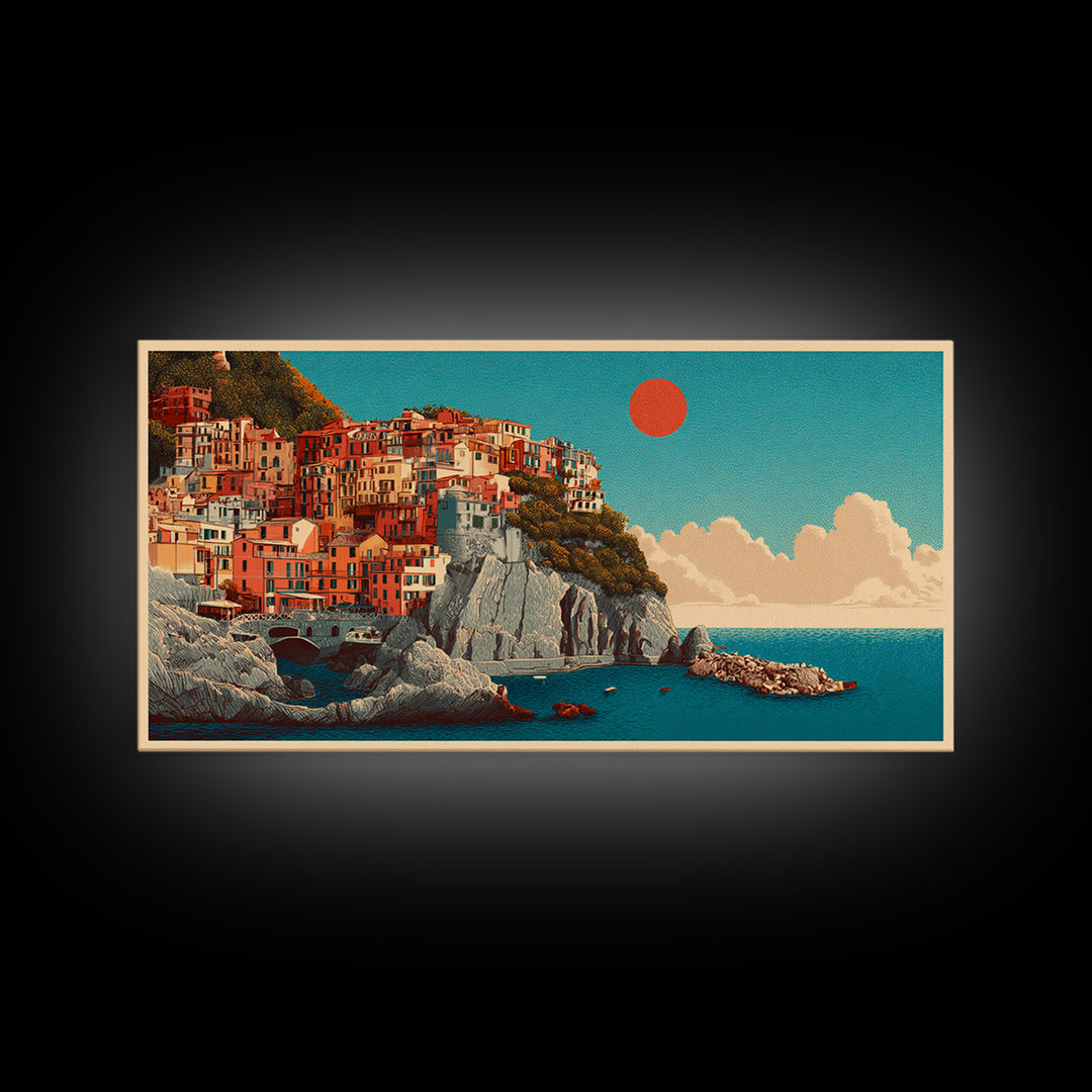Cinque Terre Colorful Cliff Village Poster Canvas Print, Travel Poster(2), Digital Wall Art, Living Room Decor, Voyage, TPO-2x1-64