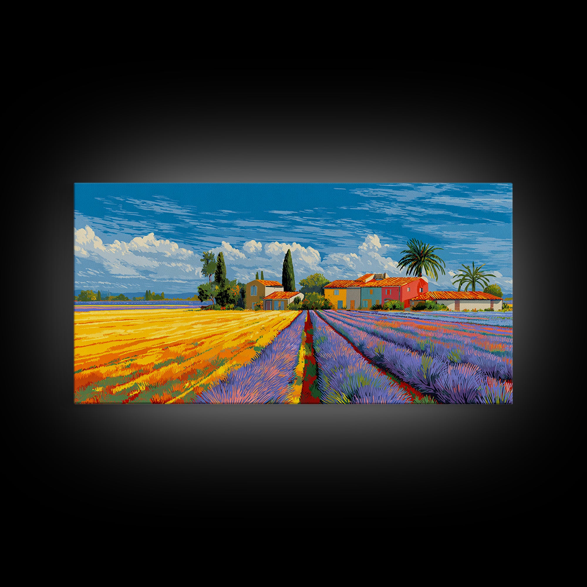 Provence Lavender Field Poster Framed Canvas Print, Travel Poster(2), Landscape Prints, Living Room Decor, Fine Art, Voyage, TPO-2x1-67