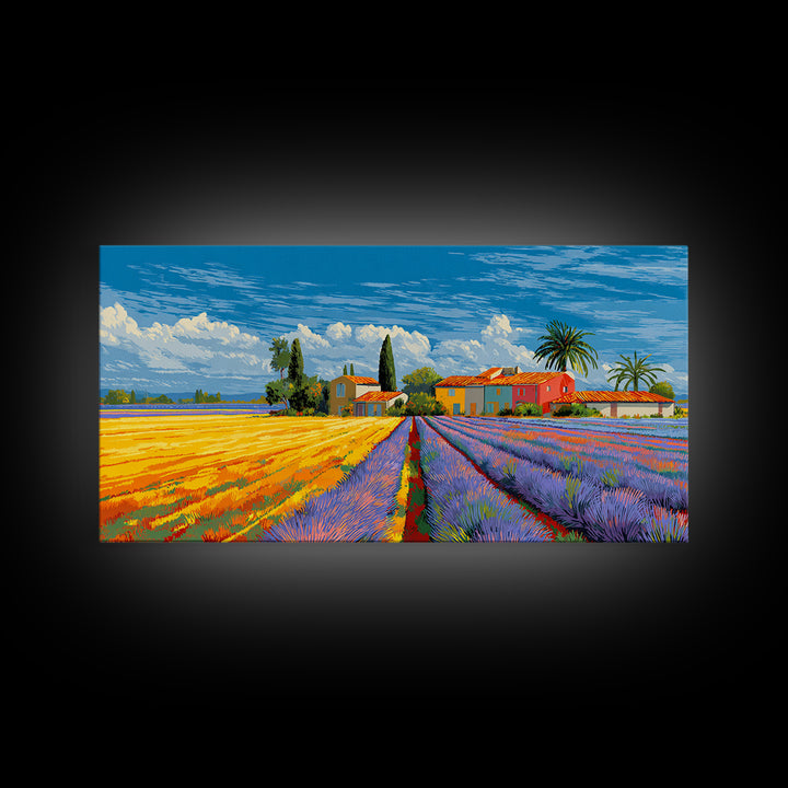 Provence Lavender Field Poster Framed Canvas Print, Travel Poster(2), Landscape Prints, Living Room Decor, Fine Art, Voyage, TPO-2x1-67