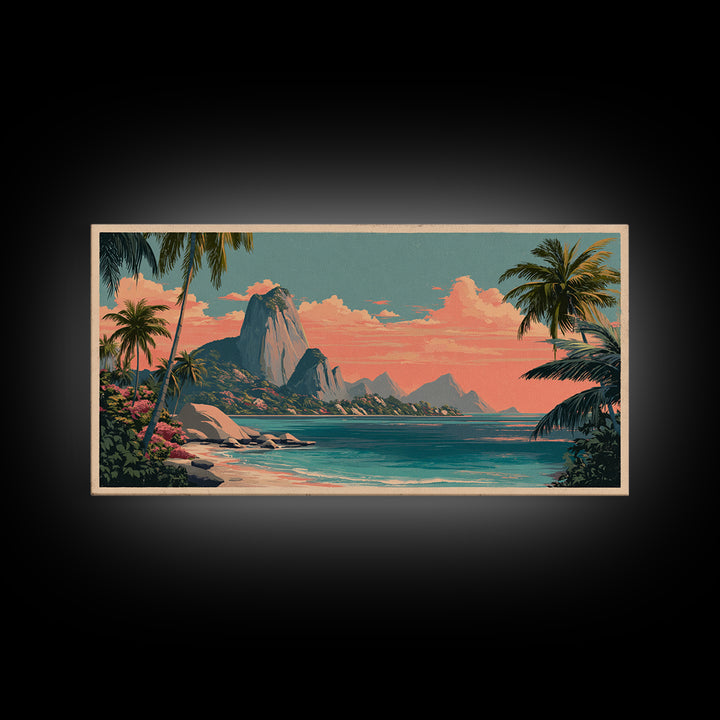 Tropical Island Lagoon Poster Canvas Print, Travel Poster(2), Travel Gift, Living Room Decor, Voyage, Colorful Wall Art, TPO-2x1-68