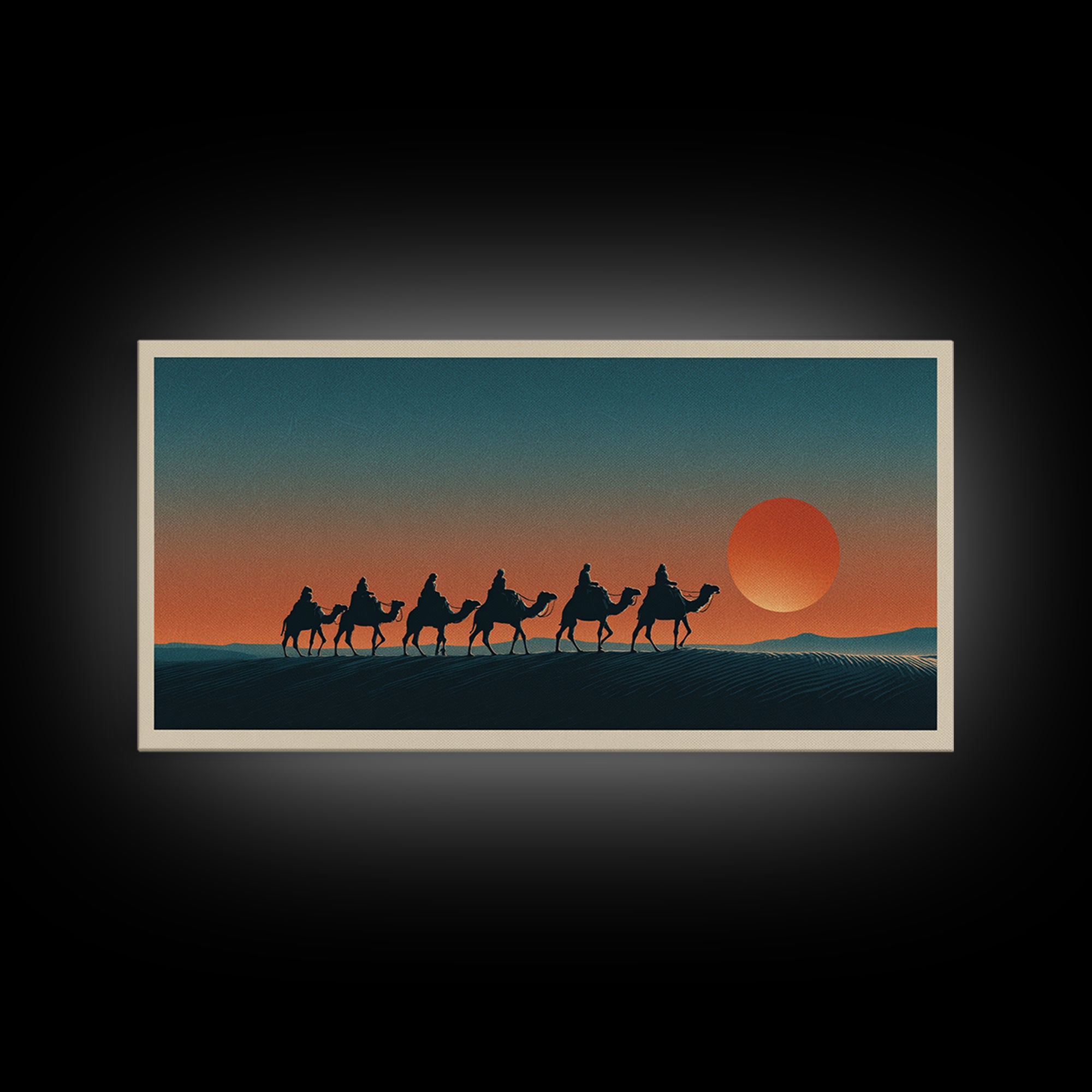 Moroccan Desert Caravan Travel Poster Framed Canvas Print, Travel Poster(2), Statement Artwork, Living Room Decor, Voyage, TPO-2x1-75