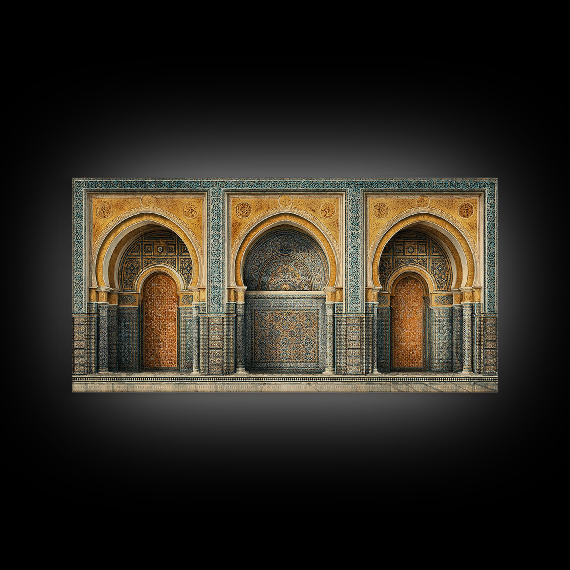 Marrakesh Arch and Tile Pattern Poster Framed Canvas Print, Travel Poster(2), Digital Print, Living Room Decor, Voyage, TPO-2x1-85