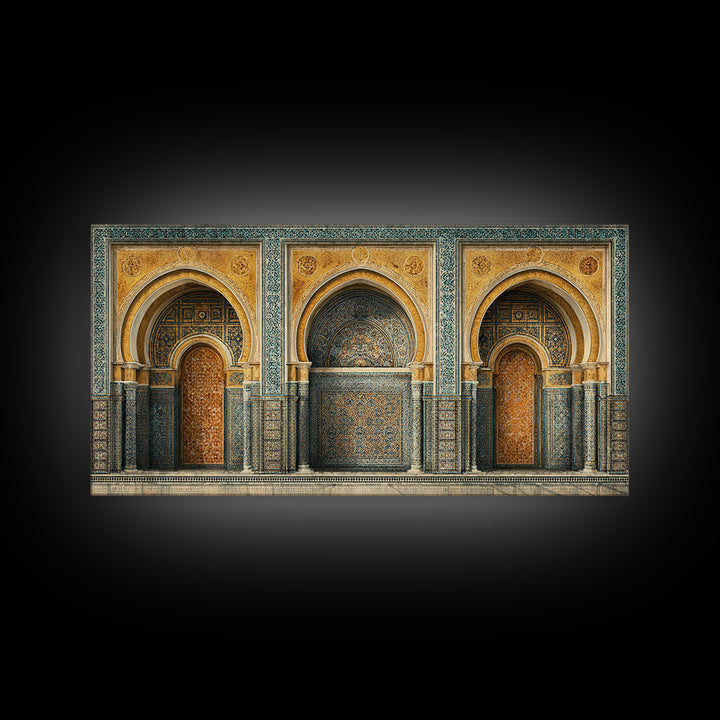 Marrakesh Arch and Tile Pattern Poster Framed Canvas Print, Travel Poster(2), Digital Print, Living Room Decor, Voyage, TPO-2x1-85