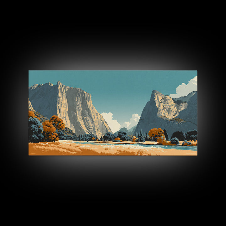 Yosemite Valley Graphic Framed Canvas Print, Travel Poster(2), Digital Poster, Living Room Decor, Oil Painting, Voyage, TPO-2x1-95