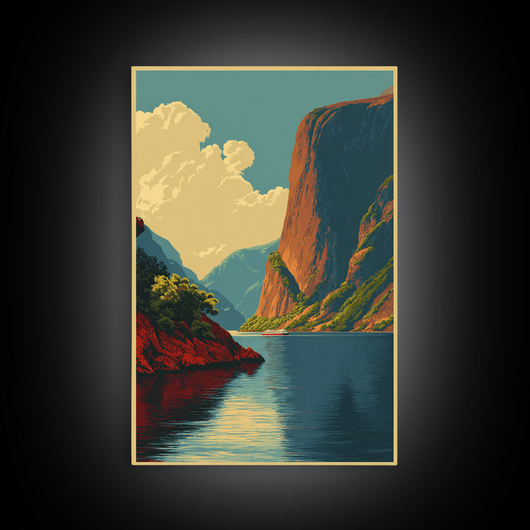 Norway Fjord Cruise Poster Framed Canvas Print, Travel Poster(2), Boho Decor, Living Room Decor, Fine Art, Voyage, Art Print, TPO-2x3-30