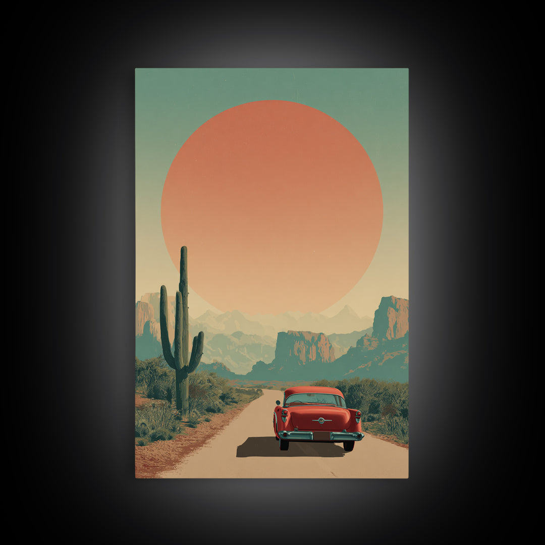 Route 66 Desert Road Framed Canvas Print, Travel Poster(2), Wall Art, Living Room Decor, Fine Art, Voyage 447, Set of Wall Art, TPO-2x3-47