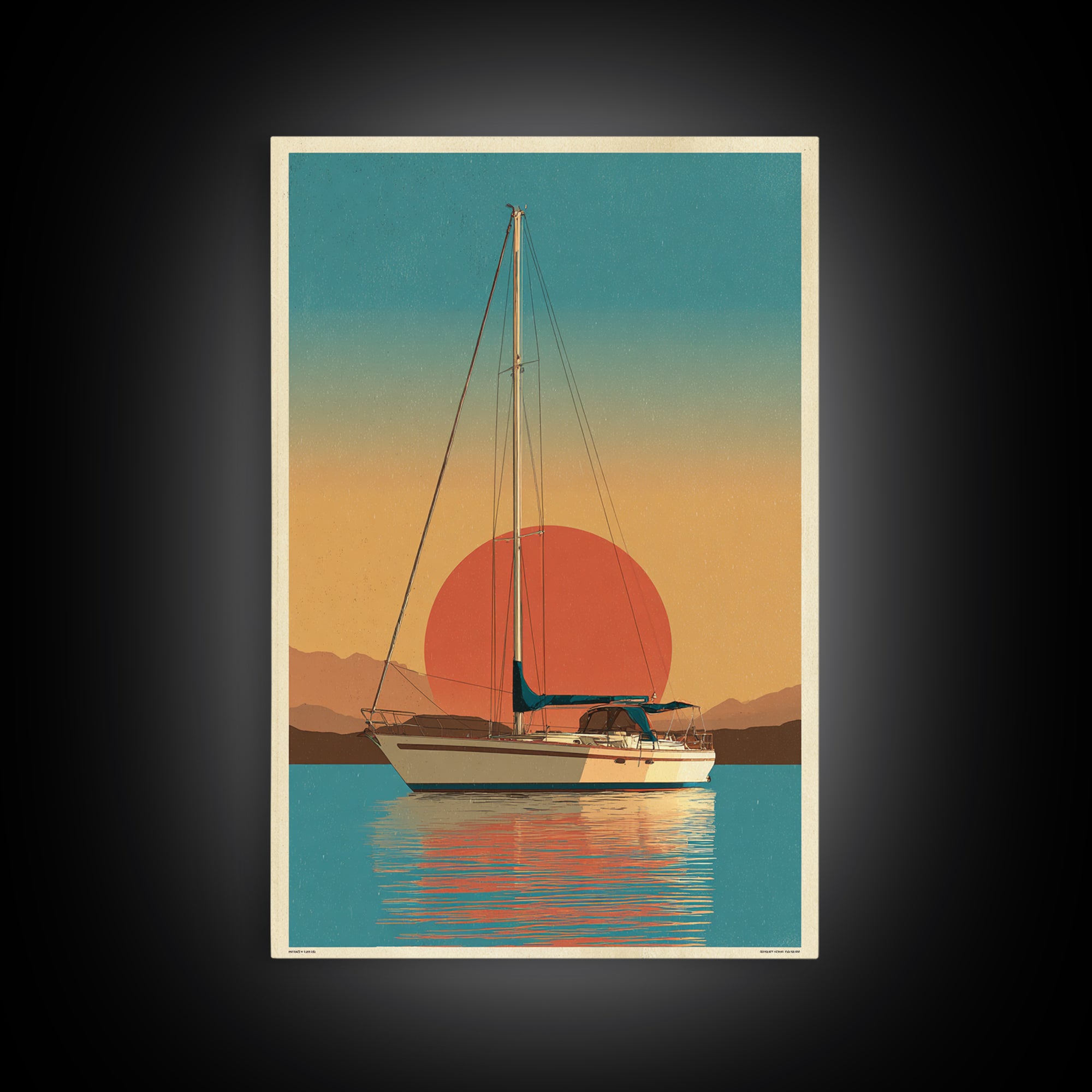 Greek Island Sailboat and Sun Poster Framed Canvas Print, Travel Poster(2), Statement Artwork, Living Room Decor, Voyage, TPO-2x3-48