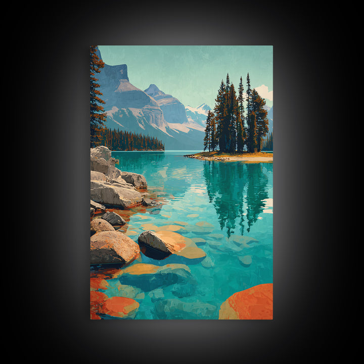 Banff Lake with Turquoise Water Framed Canvas Print, Travel Poster(2), Room Decor, Living Room Decor, Fine Art, Voyage, TPO-2x3-51