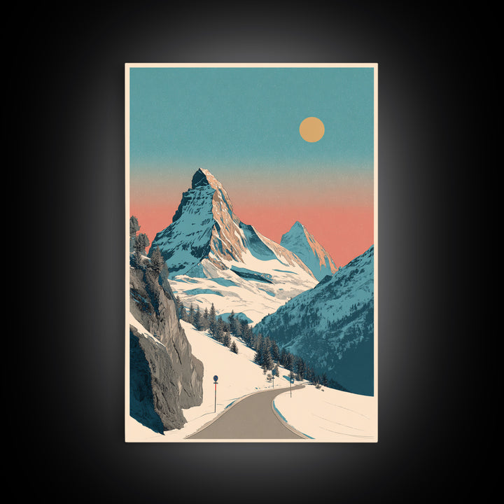 Swiss Alps Ski Poster Framed Canvas Print, Travel Poster(2), Room Decor, Living Room Decor, Fine Art, Voyage, Travel Gift, TPO-2x3-64