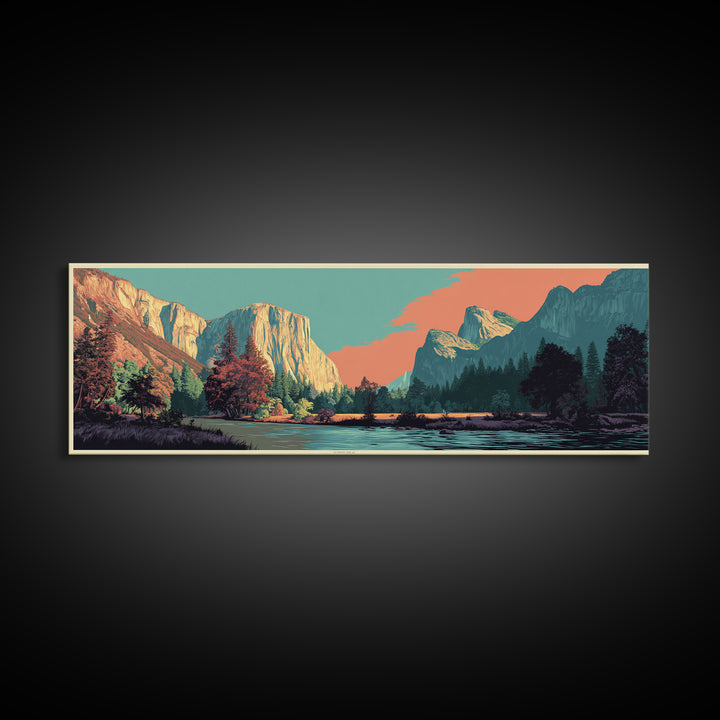 Yosemite Valley Graphic Canvas Print, Travel Poster(2), Fine Art Print, Living Room Decor, Fine Art, Voyage, Posters, TPO-3x1-19