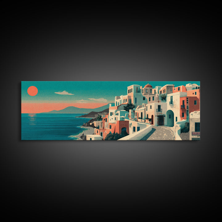Santorini White Buildings and Cobalt Water Canvas Print, Travel Poster(2), City Wall Art, Living Room Decor, Fine Art, Voyage, TPO-3x1-20