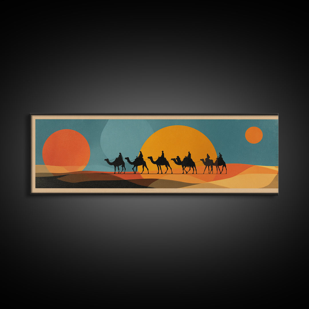 Moroccan Desert Caravan Travel Poster Framed Canvas Print, Travel Poster(2), Statement Artwork, Living Room Decor, Voyage, TPO-3x1-23