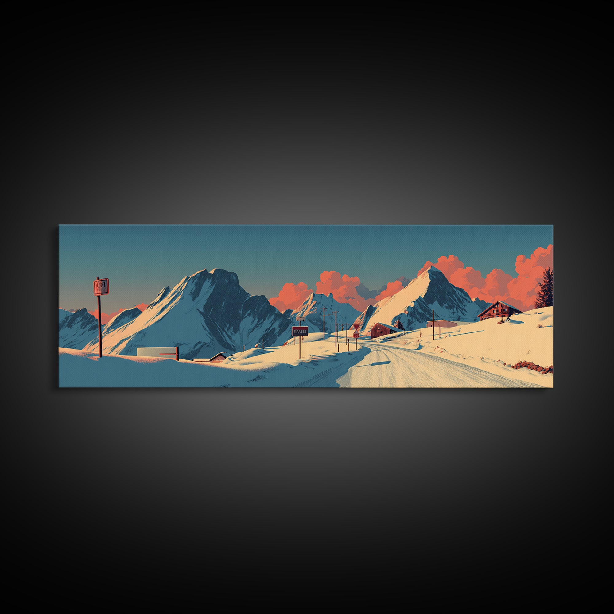 Swiss Alps Ski Poster Canvas Print, Travel Poster(2), Travel Poster, Living Room Decor, Fine Art, Voyage, Textured Painting, TPO-3x1-24