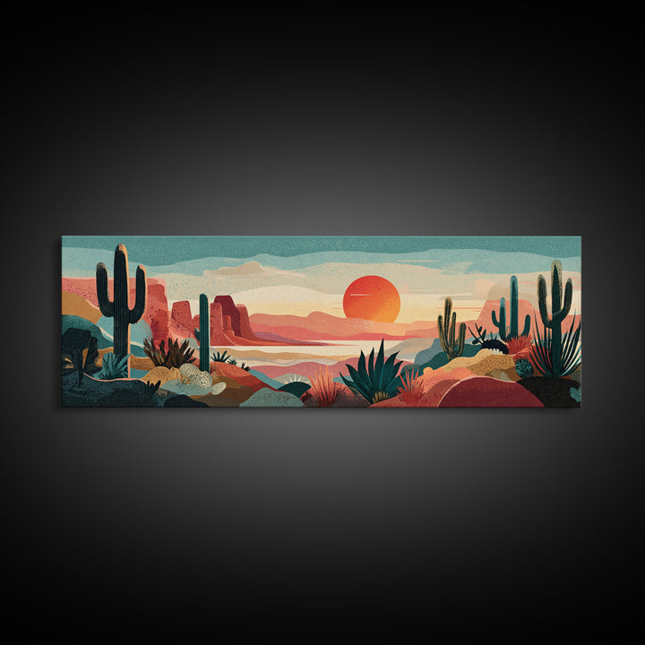Mexico Cactus and Sun Travel Poster Framed Canvas Print, Travel Poster(2), Poster Print, Living Room Decor, Fine Art, Voyage, TPO-3x1-37