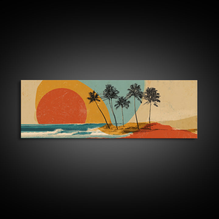 Hawaii Surf and Palm Tree Poster Framed Canvas Print, Travel Poster(2), Gallery Wall Set, Living Room Decor, Fine Art, Voyage, TPO-3x1-73