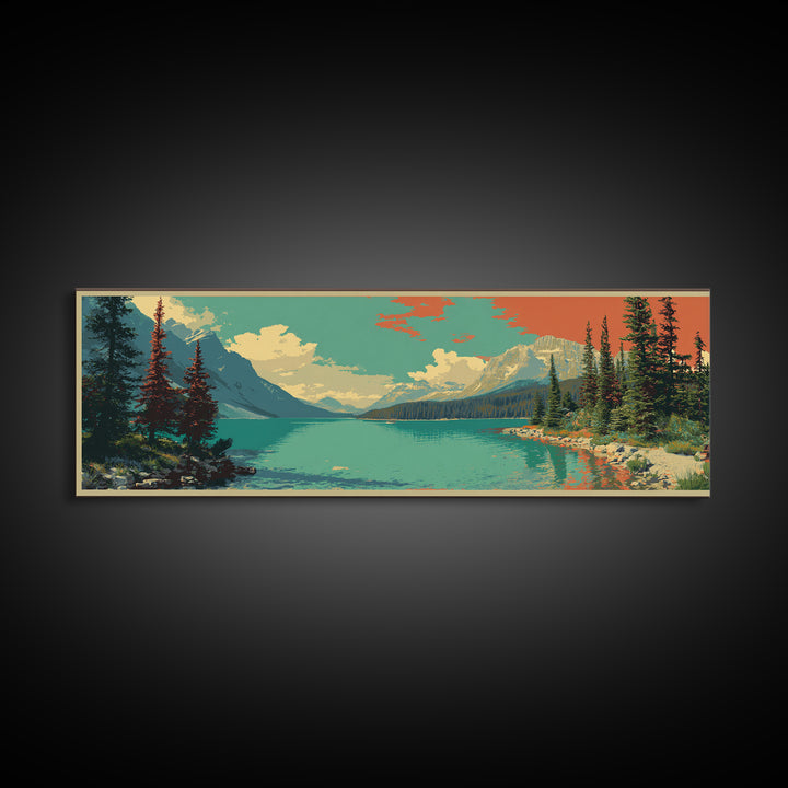 Banff Lake with Turquoise Water Canvas Print, Travel Poster(2), Printable Wall Art, Living Room Decor, Fine Art, Voyage, TPO-3x1-83
