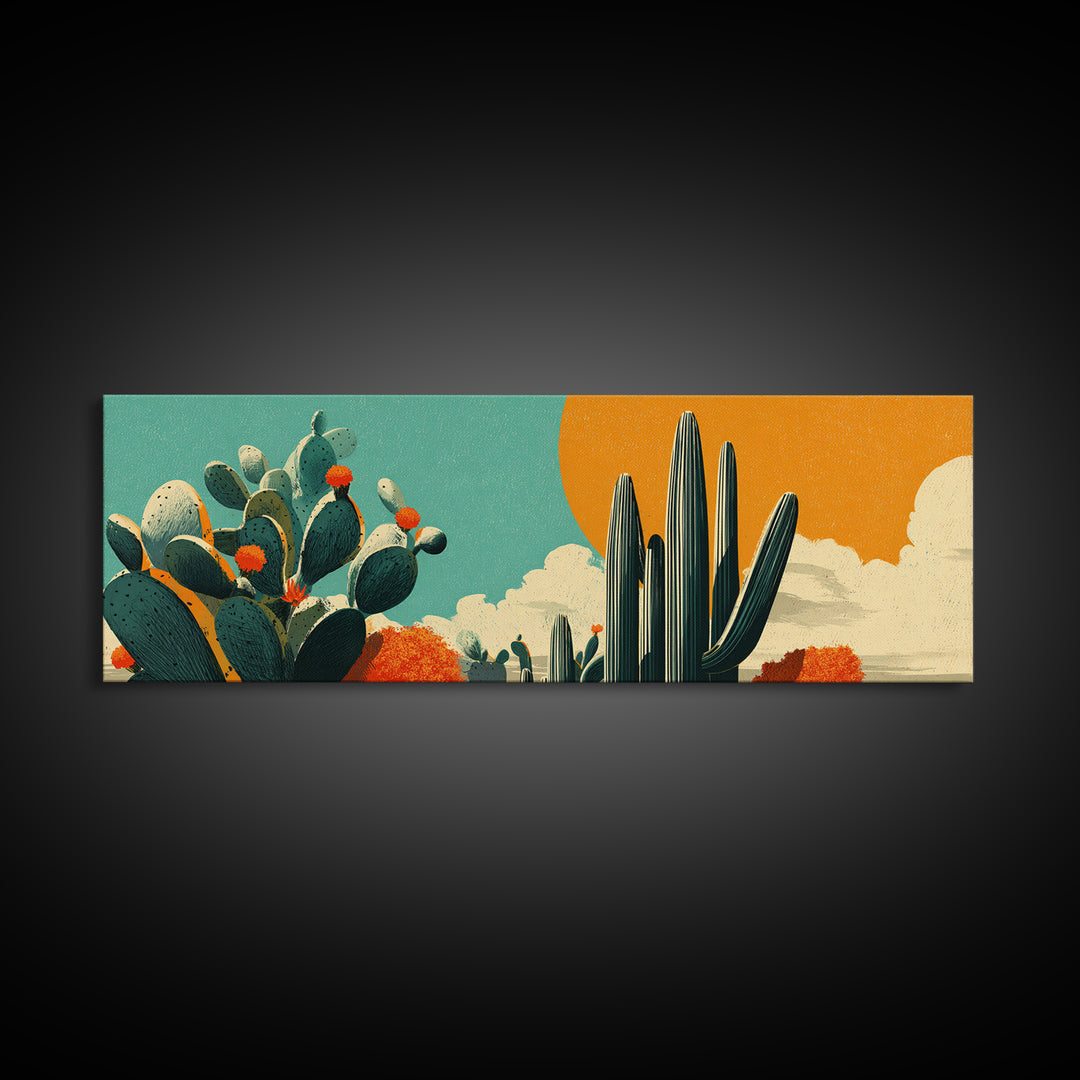 Mexico Cactus and Sun Travel Poster Canvas Print, Travel Poster(2), Mid Century Wall Art, Living Room Decor, Fine Art, Voyage, TPO-3x1-85