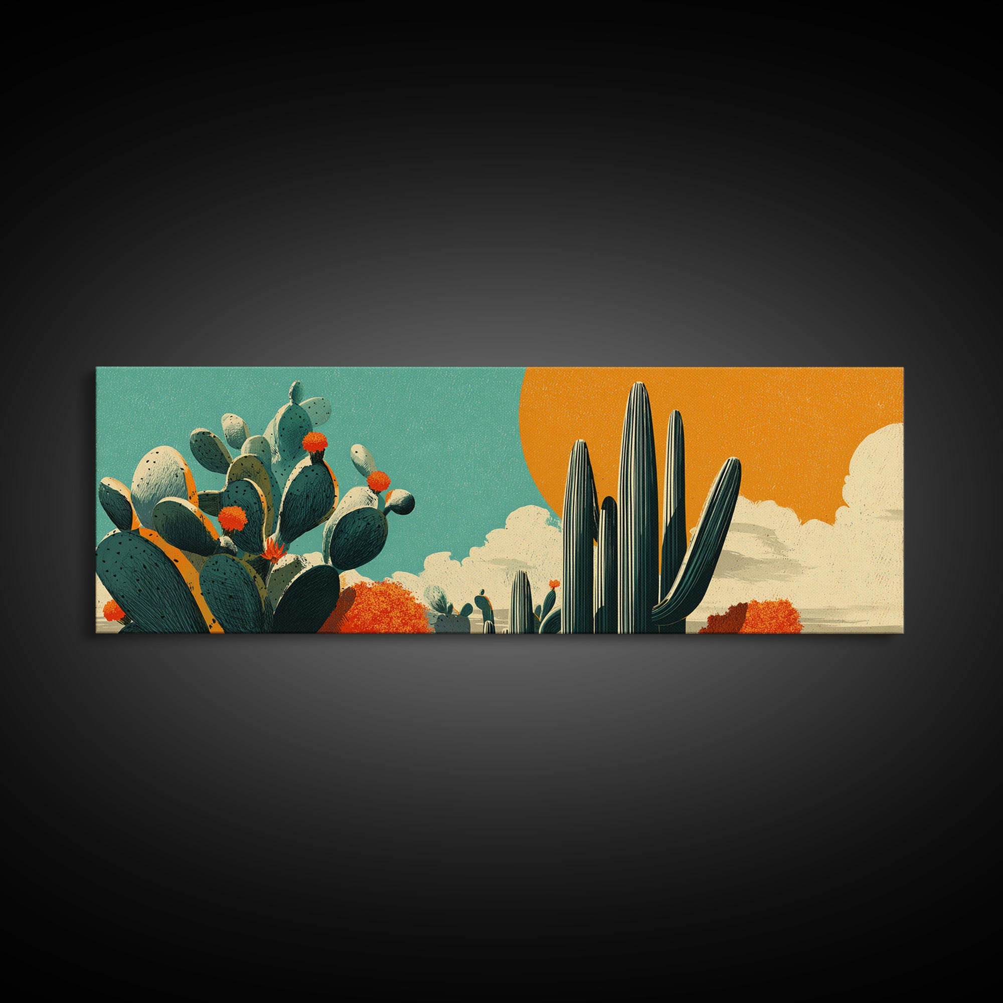 Mexico Cactus and Sun Travel Poster Canvas Print, Travel Poster(2), Mid Century Wall Art, Living Room Decor, Fine Art, Voyage, TPO-3x1-85