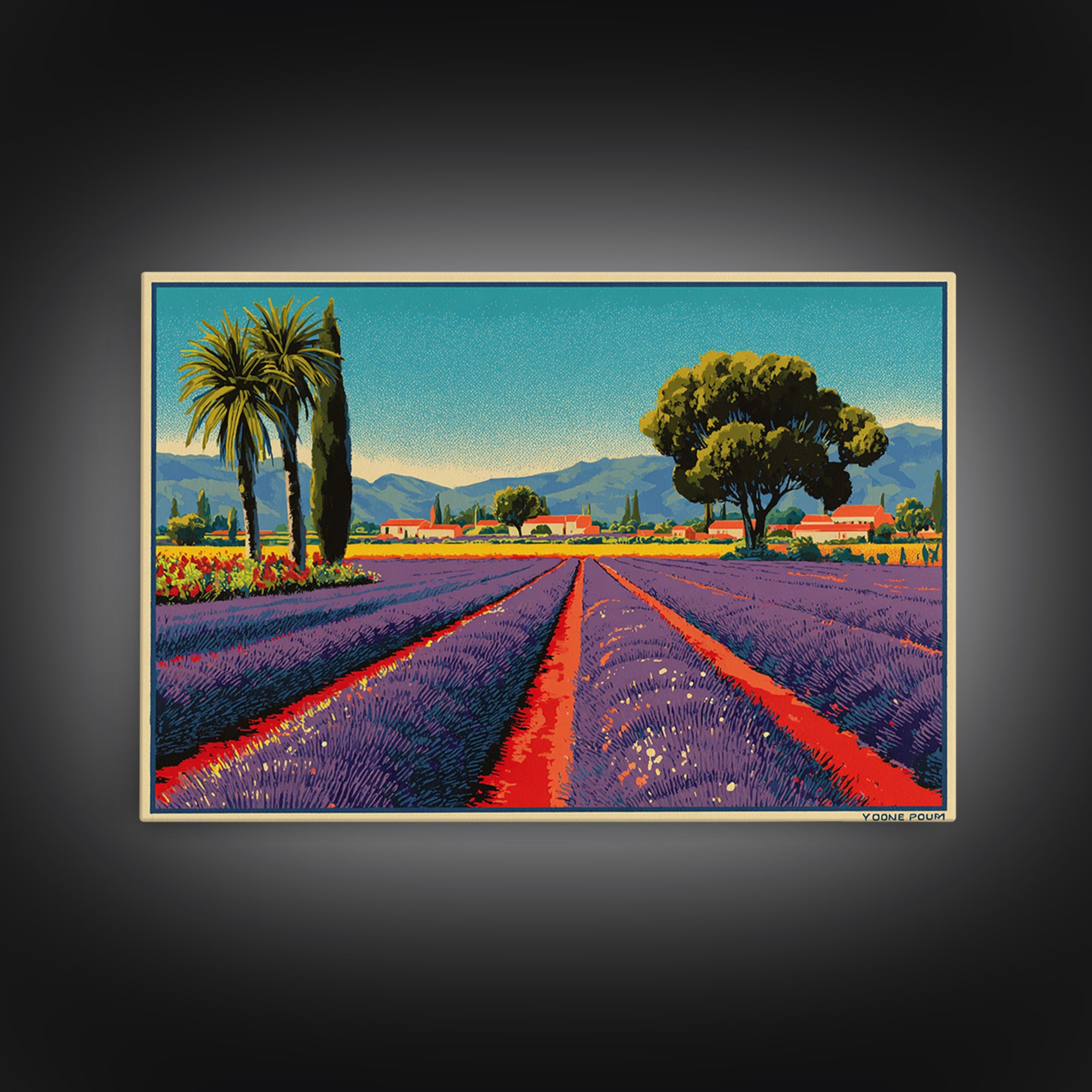 Provence Lavender Field Poster Framed Canvas Print, Travel Poster(2), Poster Art, Living Room Decor, Fine Art, Voyage, TPO-3x2-27